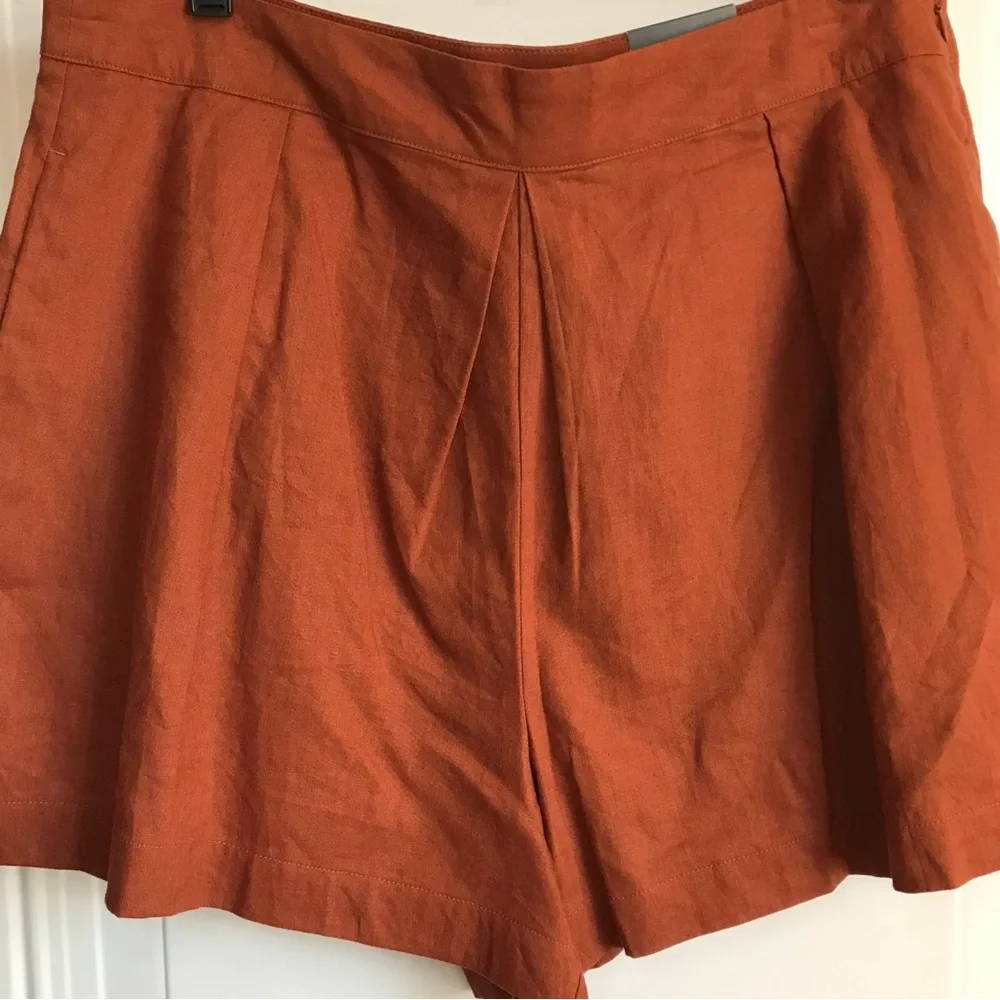 Worthington New Women’s 14 Santiago Rust Orange High Rise Linen Pleat Shorts NWT - Picture 6 of 13